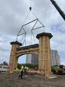 The Euclid Beach Park Arch was placed safely on its new foundation!