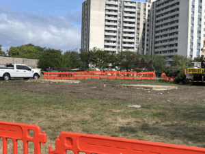 The new foundation awaited the arch's arrival.