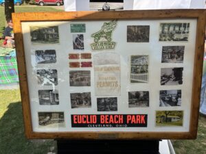 Another piece in my collection which drew significant interest when pointed out was this display framed with wood from the Euclid Beach Park Roller Rink floor.