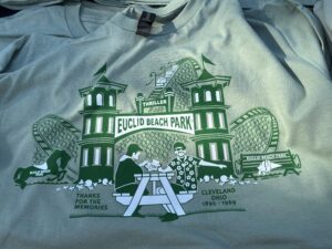 Jakewear Shirts artist Sandy Shoe designed a new commemorative Euclid Beach Park t-shirt for the event.
